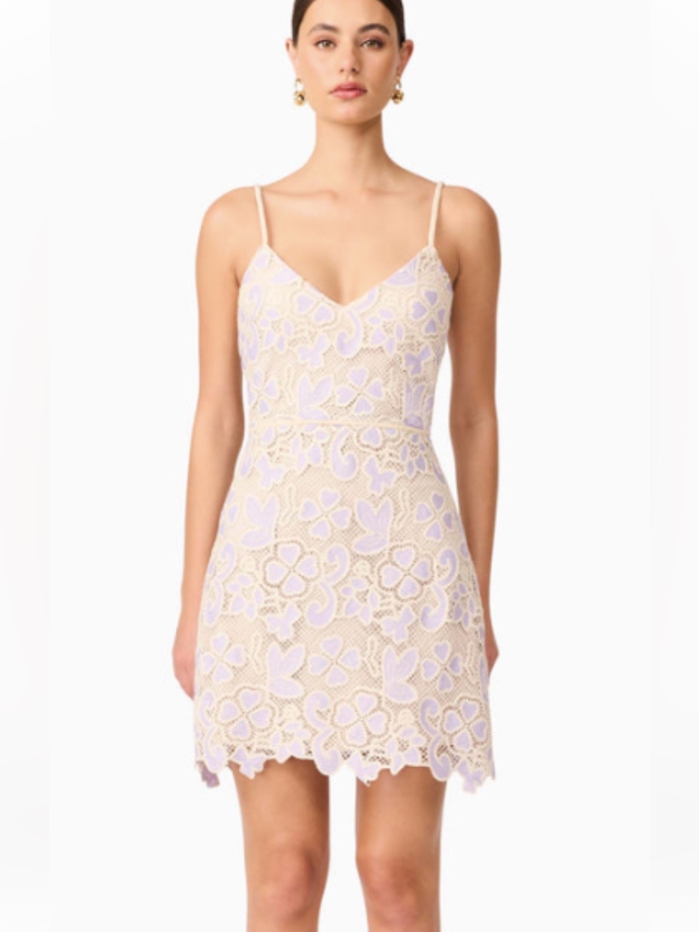 Elliatt Lavender and Cream Lace Slip Dress